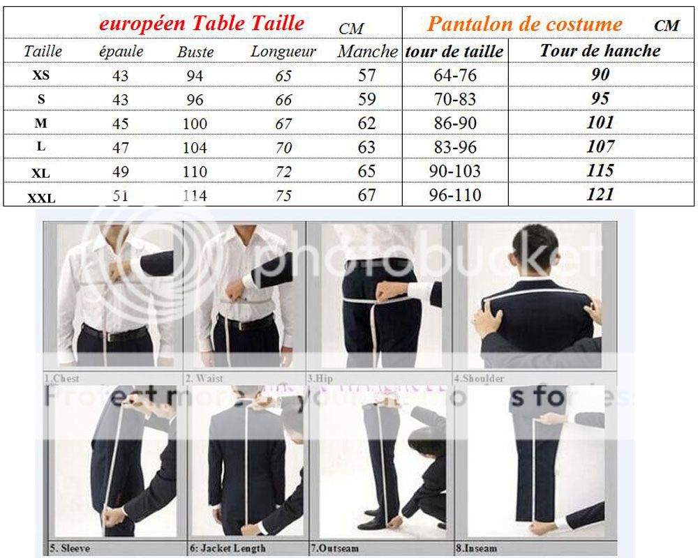 (Veste+ Pantalon+Cravate)Costume Robe De Costumes Pour Hommes Taille